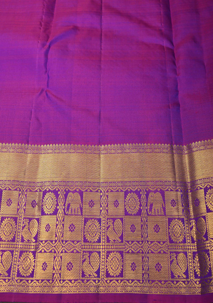 Peacock Blue Dual Tone Pure Kanjivaram Silk Saree with Vertical Stripes Zari Buttas and Contrast Zari Border | SILK MARK CERTIFIED