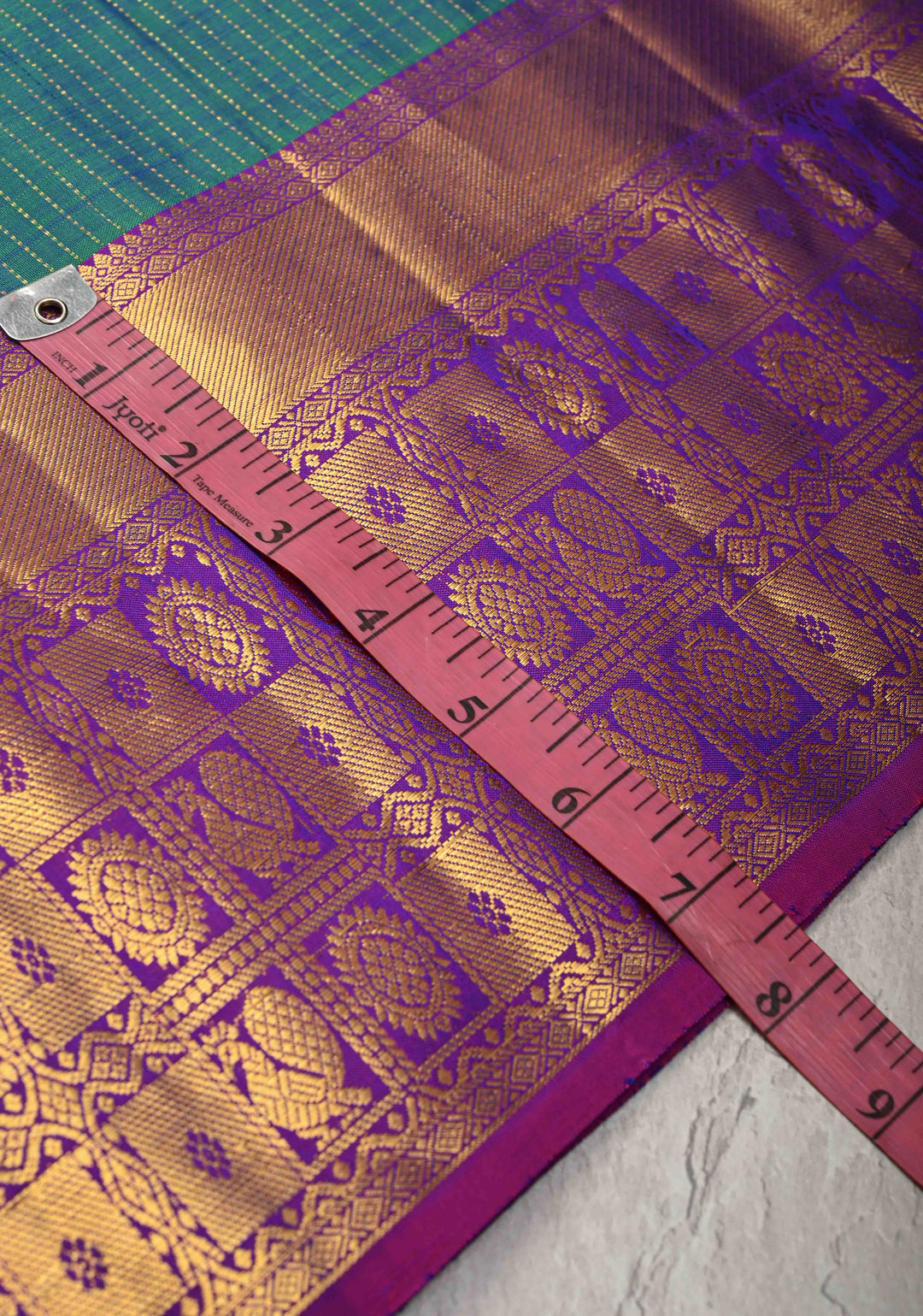 Peacock Blue Dual Tone Pure Kanjivaram Silk Saree with Vertical Stripes Zari Buttas and Contrast Zari Border | SILK MARK CERTIFIED