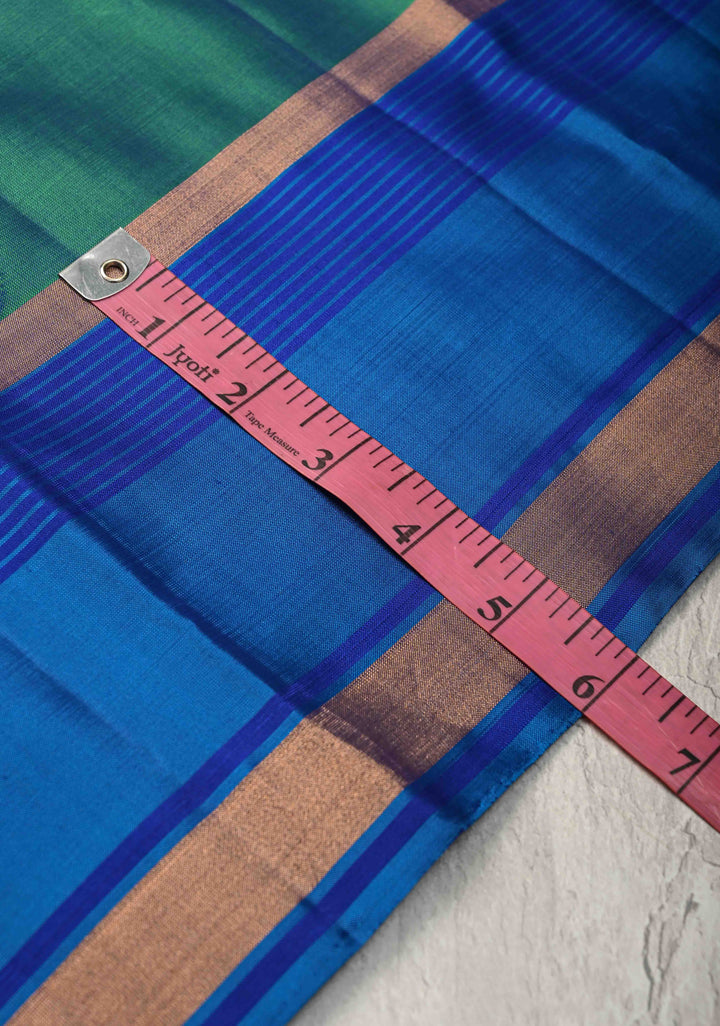 Green Dual Tone Kanjivaram Soft Silk Saree with Zari Buttas and Contrast Jari Border | SILK MARK CERTIFIED