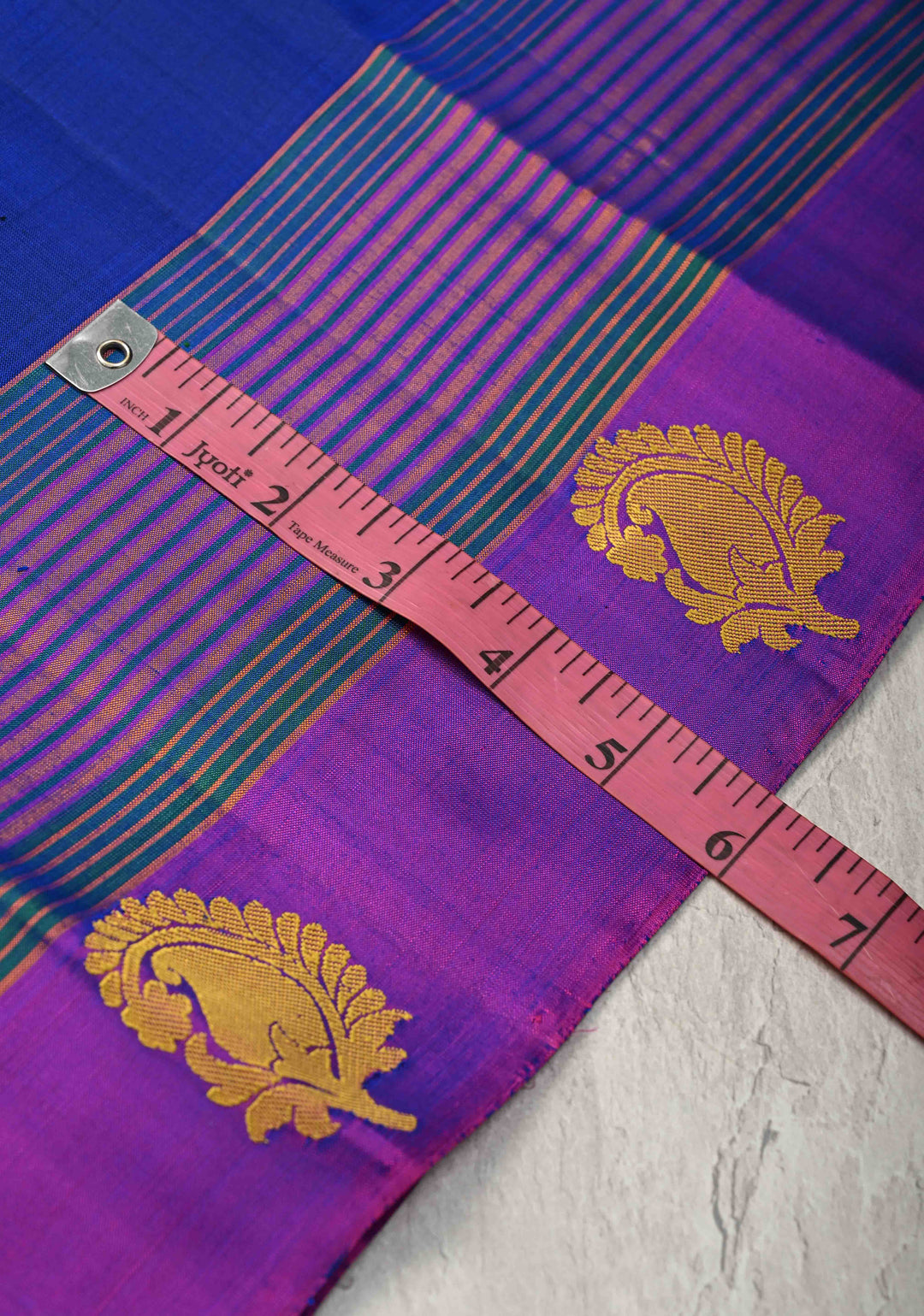 Blue Kanjivaram Soft Silk Saree with Resham Buttas and Contrast panel Border | SILK MARK CERTIFIED