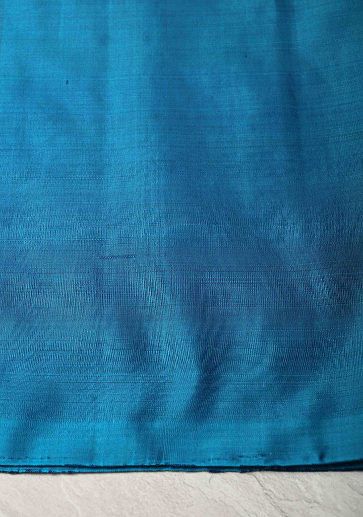 Midnight Blue Kanjivaram Soft Silk Saree with Paisley Buttas and Contrast Zari Border | SILK MARK CERTIFIED