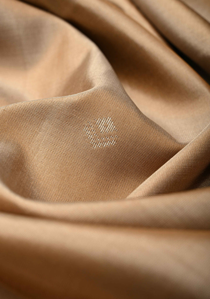 Light Brown Kanjivaram Soft Silk Saree with Zari Buttas and Contrast Jari Border | SILK MARK CERTIFIED