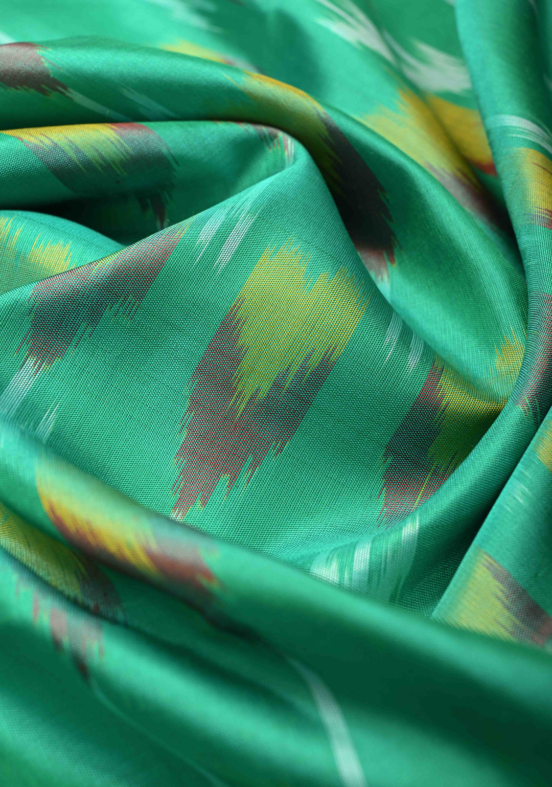 Green Kanjivaram Ikkat Soft Silk Saree with Contrast Brown Tissue Border | SILK MARK CERTIFIED
