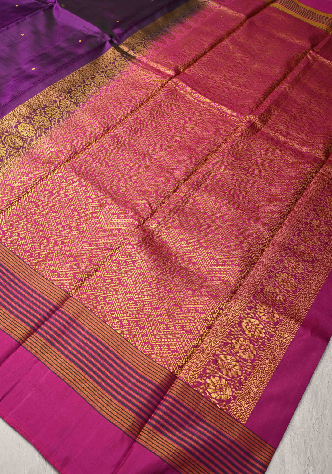 Egg Plant Purple  Kanjivaram Soft Silk Saree with Resham Buttis and Distinct Motifs on Border  | SILK MARK CERTIFIED