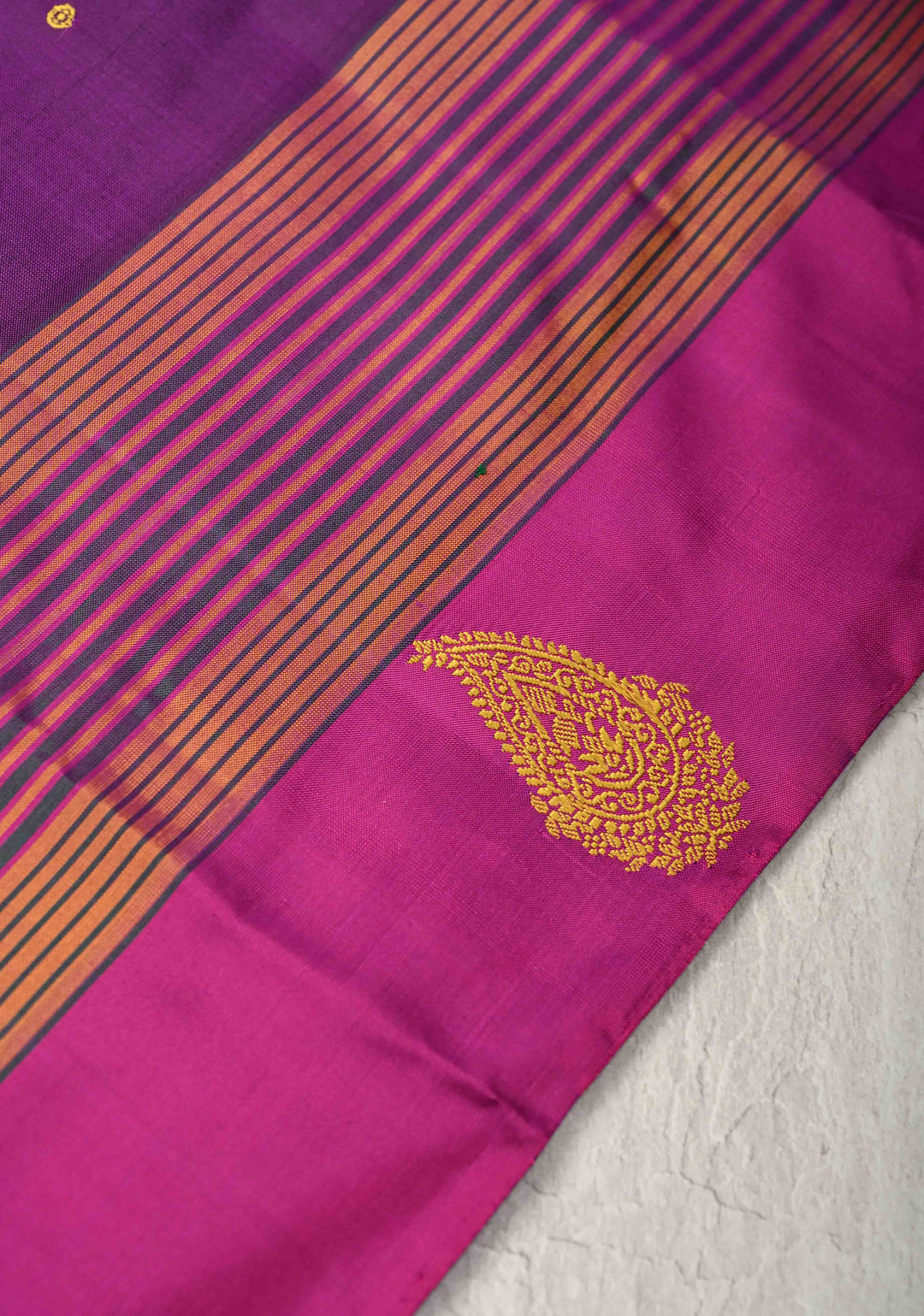 Egg Plant Purple  Kanjivaram Soft Silk Saree with Resham Buttis and Distinct Motifs on Border  | SILK MARK CERTIFIED