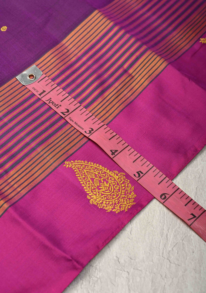 Egg Plant Purple  Kanjivaram Soft Silk Saree with Resham Buttis and Distinct Motifs on Border  | SILK MARK CERTIFIED
