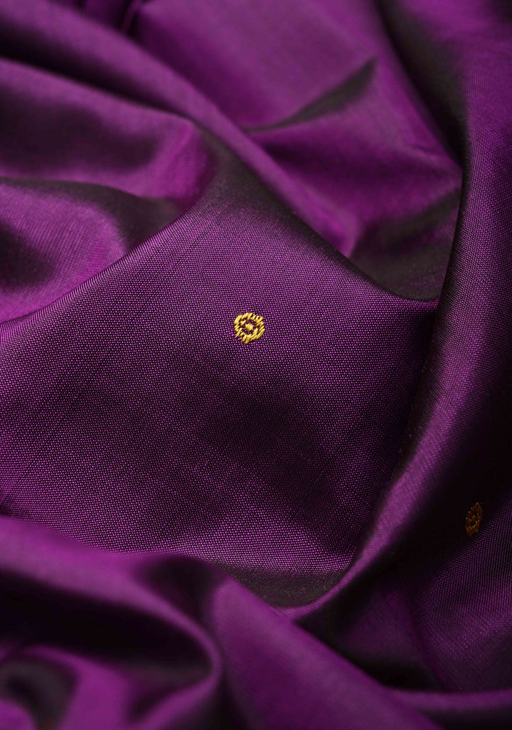 Egg Plant Purple  Kanjivaram Soft Silk Saree with Resham Buttis and Distinct Motifs on Border  | SILK MARK CERTIFIED