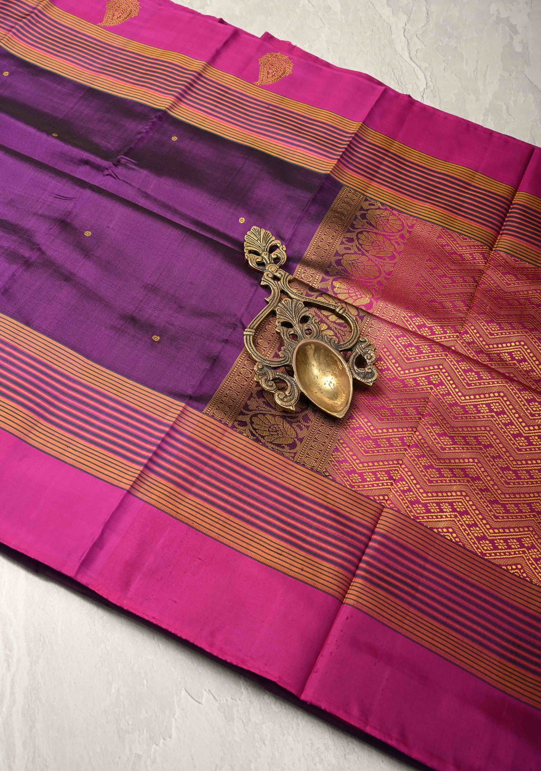Egg Plant Purple  Kanjivaram Soft Silk Saree with Resham Buttis and Distinct Motifs on Border  | SILK MARK CERTIFIED