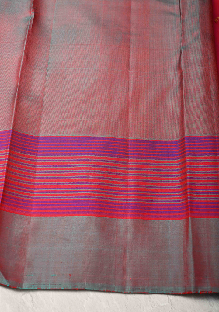 Rani Pink Kanjivaram Soft Silk Saree with Resham Buttis and Distinct Motifs on Border | SILK MARK CERTIFIED