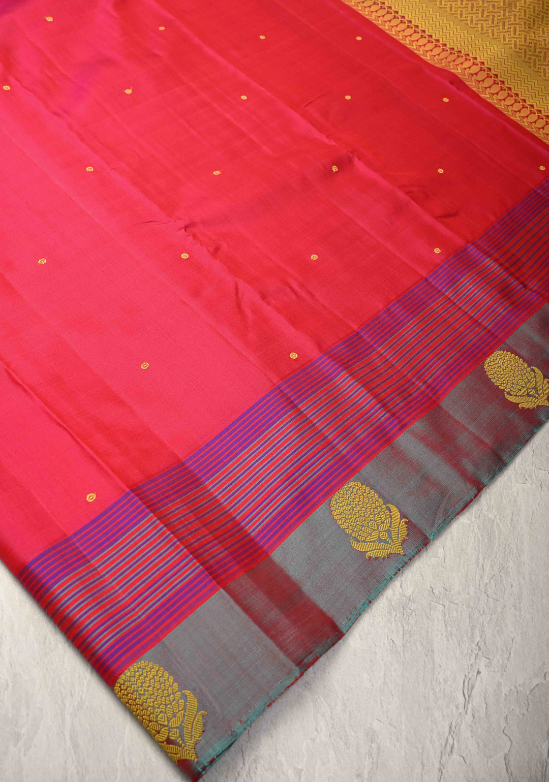 Rani Pink Kanjivaram Soft Silk Saree with Resham Buttis and Distinct Motifs on Border | SILK MARK CERTIFIED