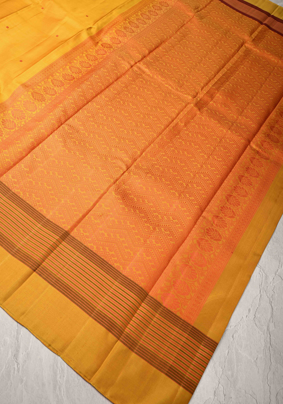 Mustard Yellow Kanjivaram Soft Silk Saree with Resham Buttis and Distinct Motifs on Border | SILK MARK CERTIFIED