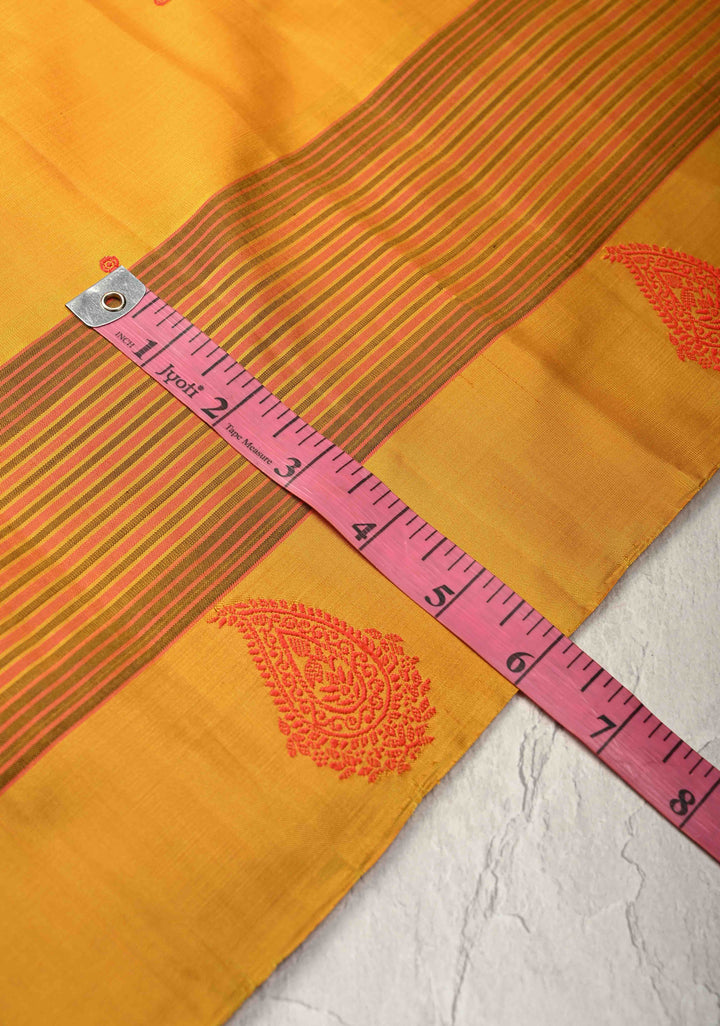 Mustard Yellow Kanjivaram Soft Silk Saree with Resham Buttis and Distinct Motifs on Border | SILK MARK CERTIFIED