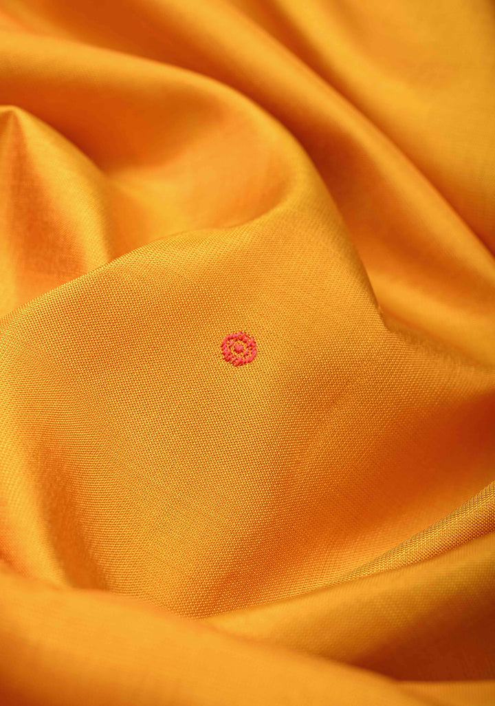 Mustard Yellow Kanjivaram Soft Silk Saree with Resham Buttis and Distinct Motifs on Border | SILK MARK CERTIFIED