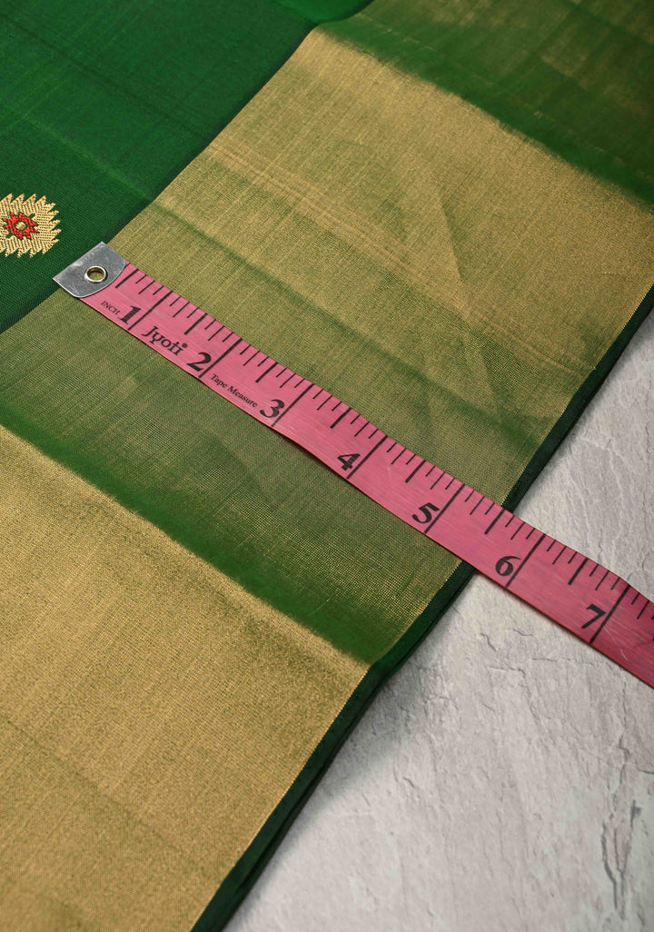 Emerald Green Kanjivaram Soft Silk Saree with Meenakari Buttas and Tissue Border | SILK MARK CERTIFIED