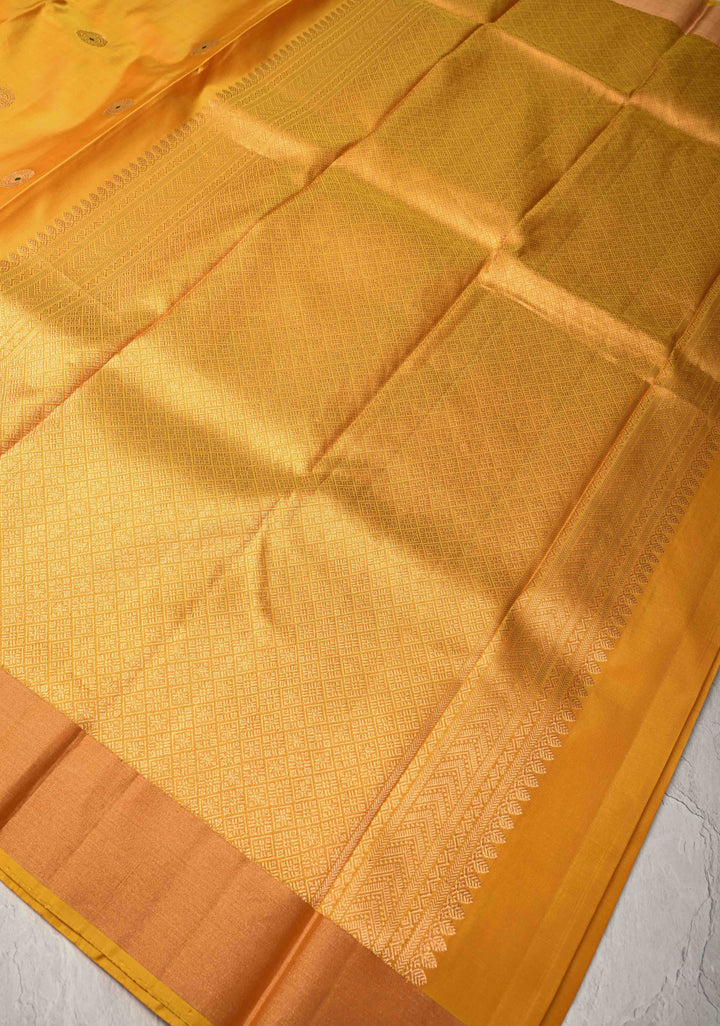 Mango Yellow Kanjivaram Soft Silk Saree with Meenakari Buttas and Tissue Border | SILK MARK CERTIFIED