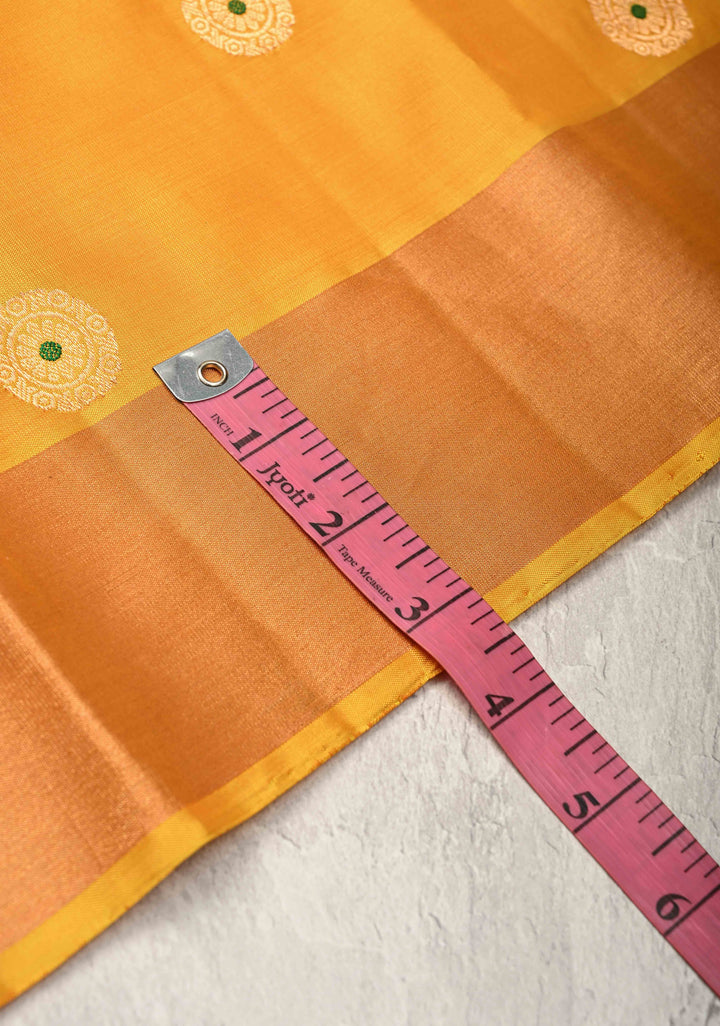 Mango Yellow Kanjivaram Soft Silk Saree with Meenakari Buttas and Tissue Border | SILK MARK CERTIFIED