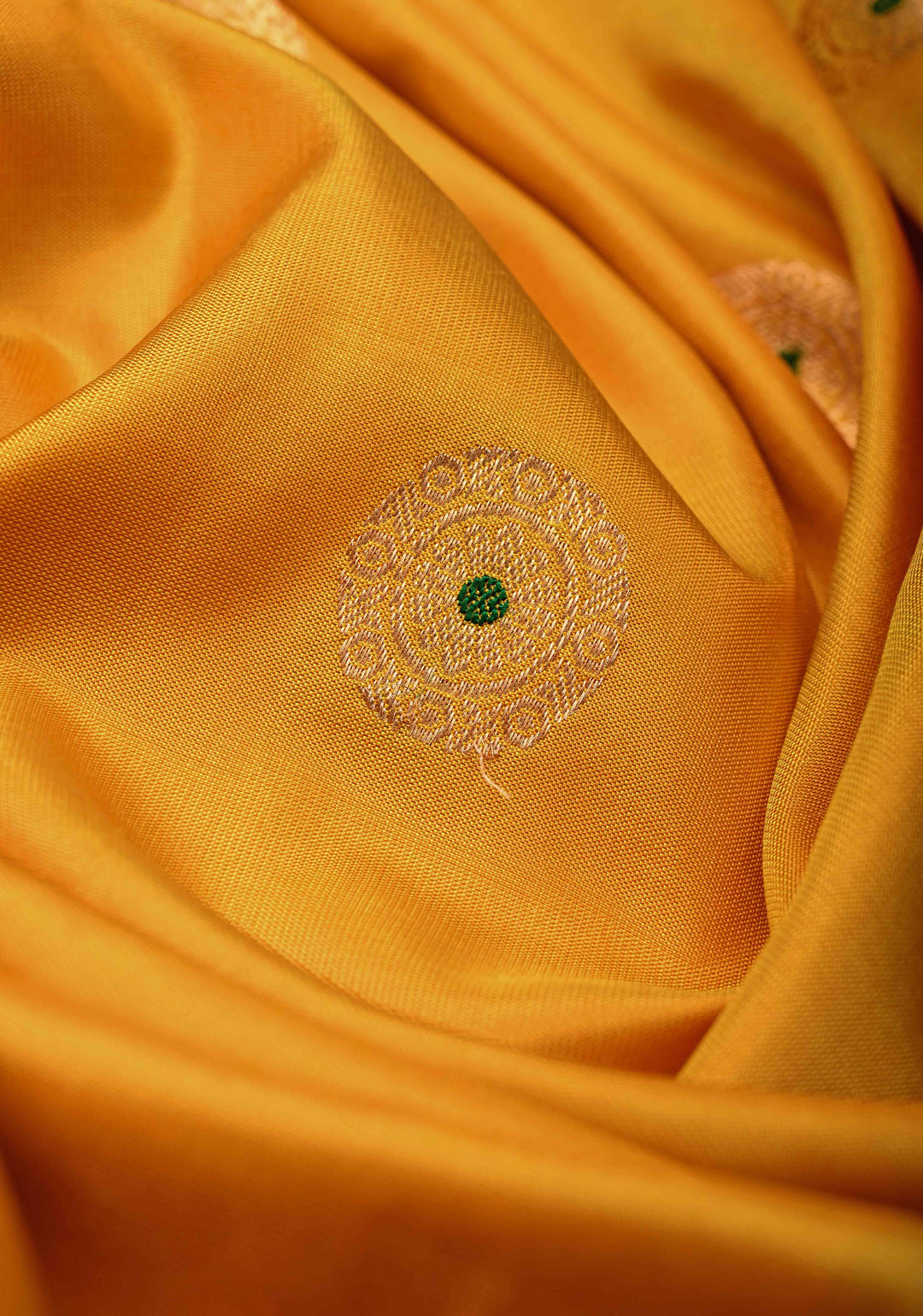 Mango Yellow Kanjivaram Soft Silk Saree with Meenakari Buttas and Tissue Border | SILK MARK CERTIFIED