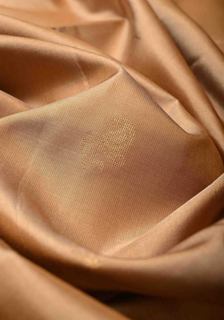 Beige  Kanjivaram Soft Silk Saree with Paisley Buttas and Contrast Zari Border | SILK MARK CERTIFIED