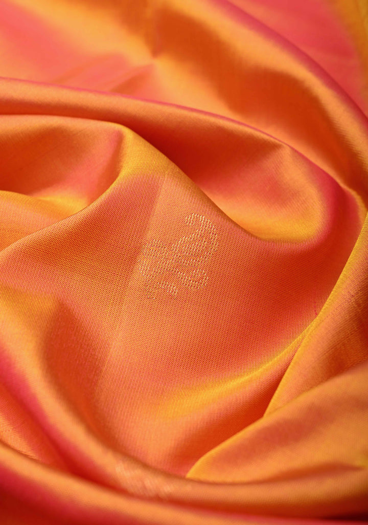 Mustard Dual tone Kanjivaram Soft Silk Saree with Paisley Buttas and Contrast Zari Border | SILK MARK CERTIFIED