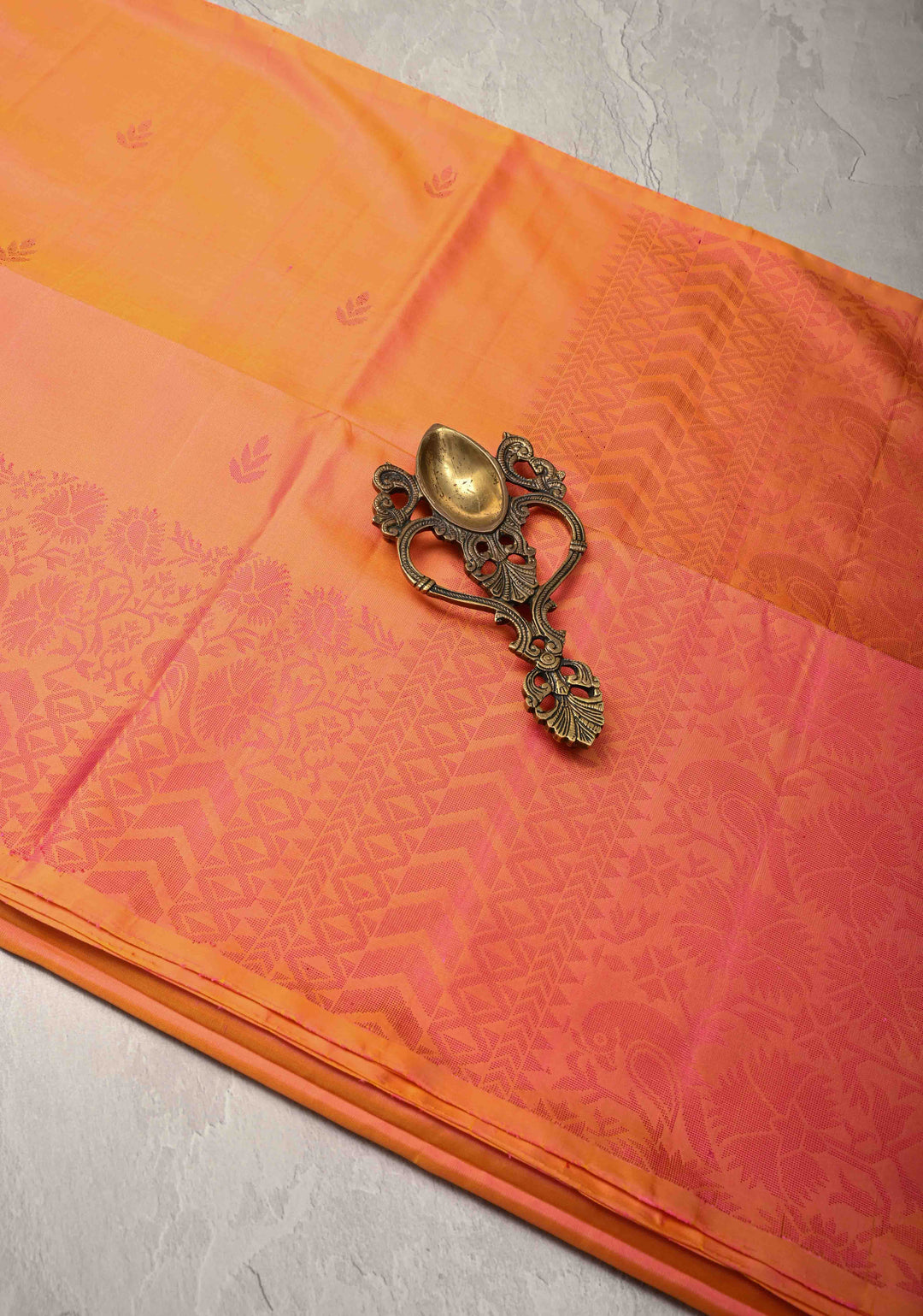 Kesari Dual tone Kanjivaram Soft Silk Saree with Resham Weave Buttas and Border | SILK MARK CERTIFIED