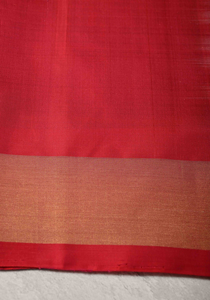 Parrot Green Fusion Ikkat Kanjivaram Soft Silk Saree with Geometric Jaal and Tissue Border | SILK MARK CERTIFIED