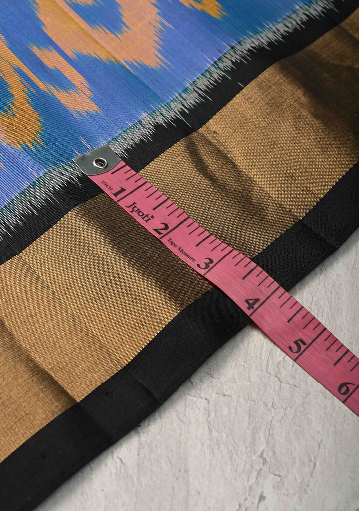 Periwinkle fusion Ikkat Kanjivaram Soft Silk Saree with Geometric and Contrast Zari Border | SILK MARK CERTIFIED