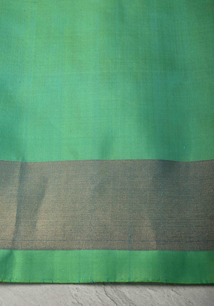 Midnight Blue fusion Ikkat Kanjivaram Soft Silk Saree with Panel Design and Tissue Border | SILK MARK CERTIFIED