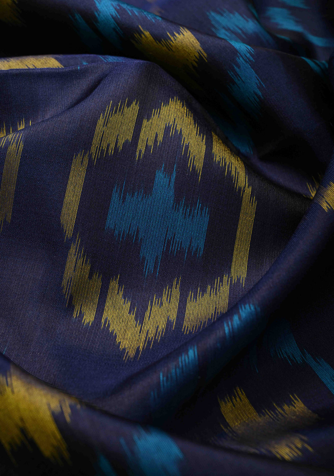 Midnight Blue fusion Ikkat Kanjivaram Soft Silk Saree with Panel Design and Tissue Border | SILK MARK CERTIFIED