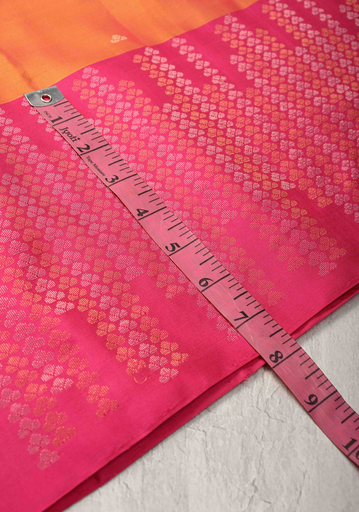 Orange Dual Tone Kanjivaram Soft Silk Saree with Zari Buttas and Contrast Jari Border | SILK MARK CERTIFIED