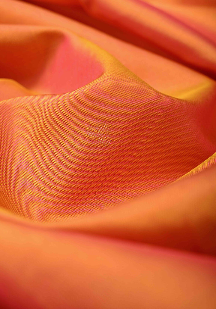 Orange Dual Tone Kanjivaram Soft Silk Saree with Zari Buttas and Contrast Jari Border | SILK MARK CERTIFIED