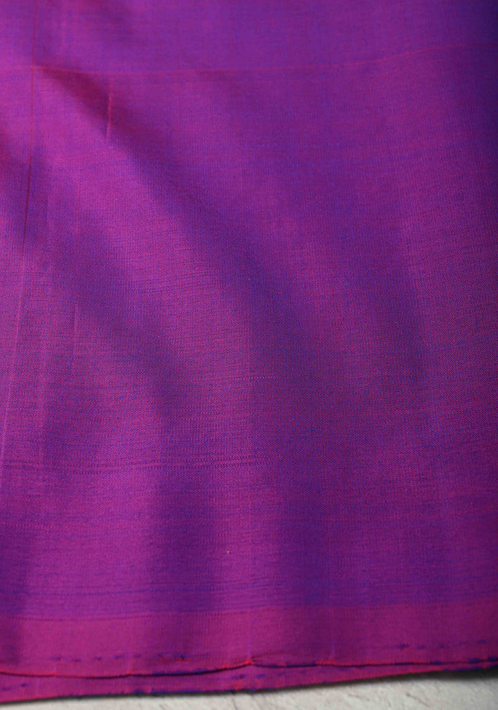 Peacock Blue Dual tone Kanjivaram Soft Silk Saree with Zari Buttis and Contrast Zari Border | SILK MARK CERTIFIED