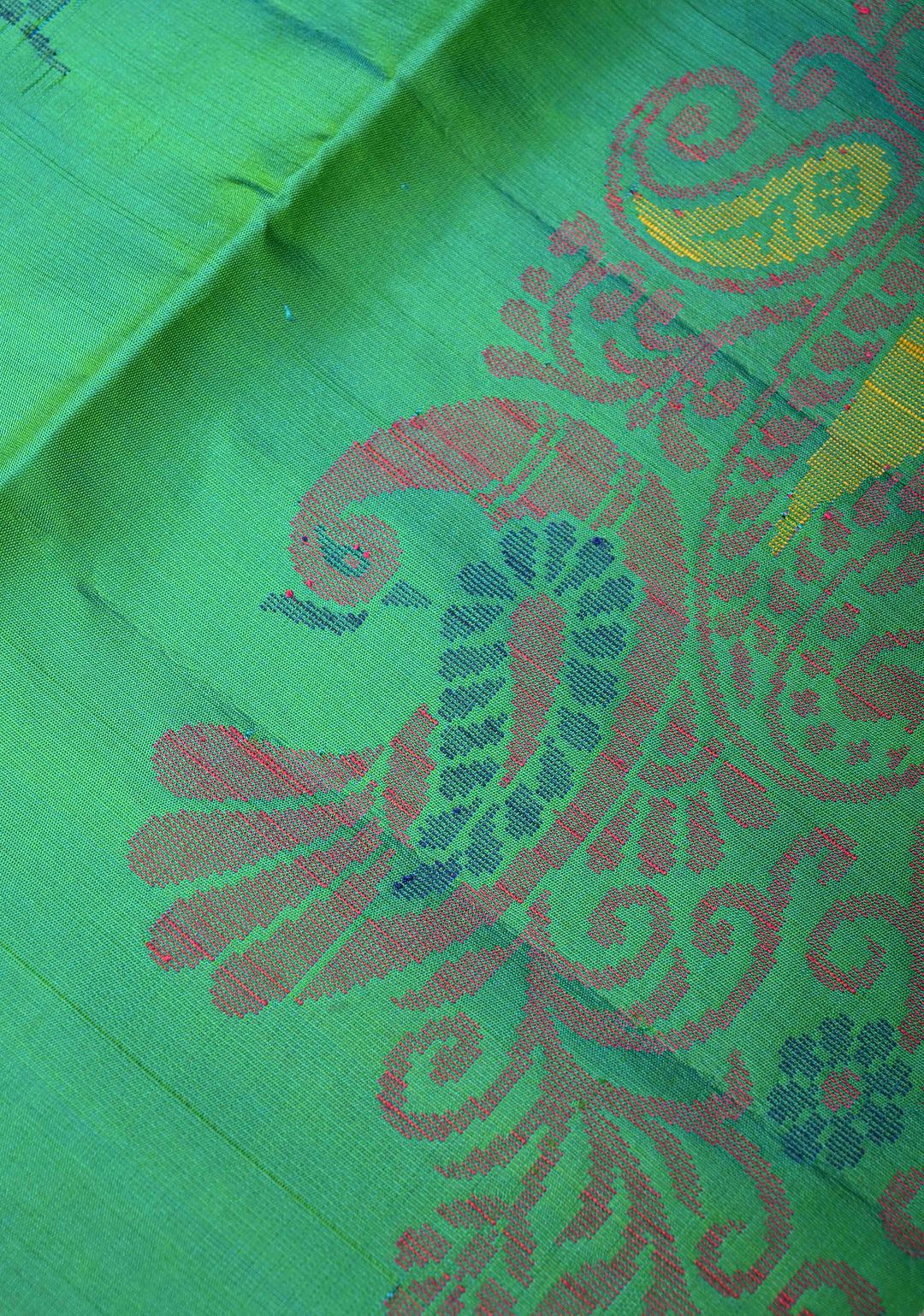 Sea Green-Blue Dual tone Kanjivaram Soft Silk Saree with Resham Weave and Tissue Zari Border | SILK MARK CERTIFIED
