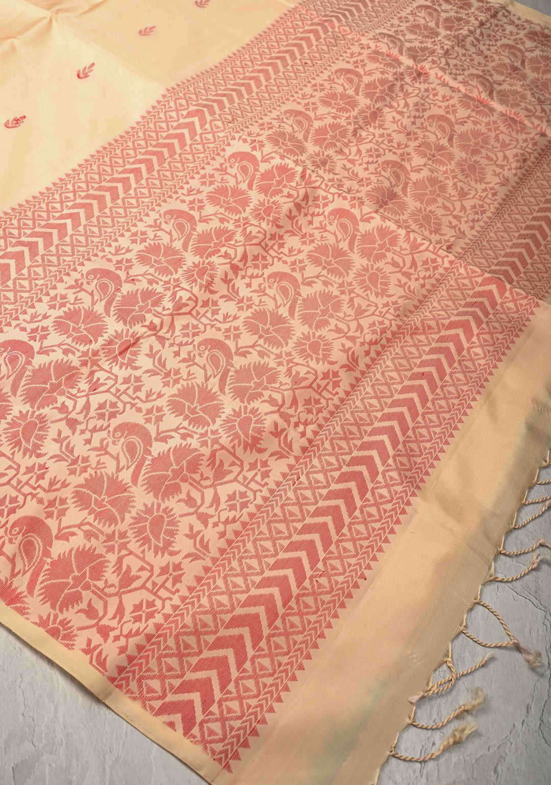 Cream Kanjivaram Soft Silk Saree with Resham Weave Buttas and Border | SILK MARK CERTIFIED
