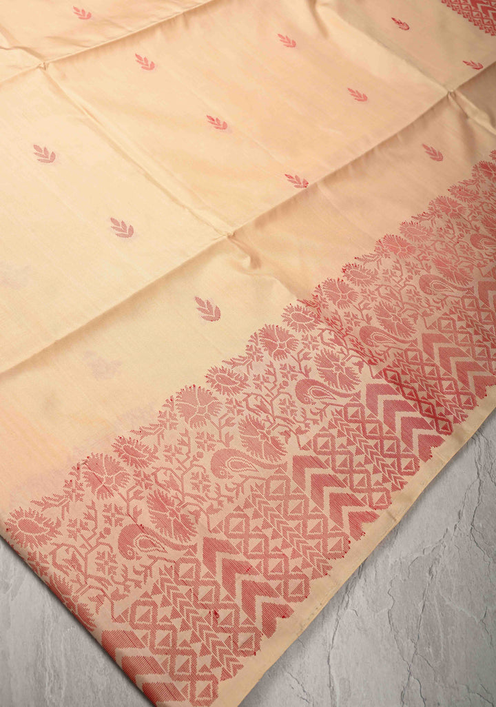Cream Kanjivaram Soft Silk Saree with Resham Weave Buttas and Border | SILK MARK CERTIFIED