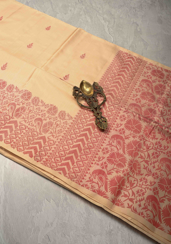 Cream Kanjivaram Soft Silk Saree with Resham Weave Buttas and Border | SILK MARK CERTIFIED