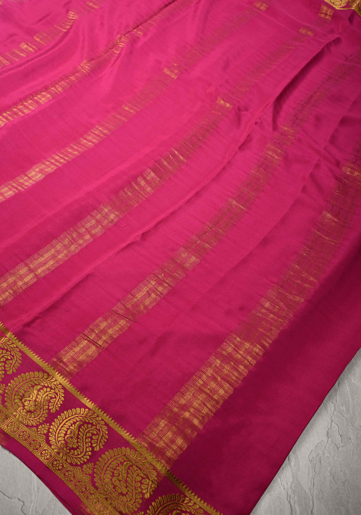 Dark Sage Green Mysore Silk saree with Paisley style machine embroidery and Zari Border | SILK MARK CERTIFIED