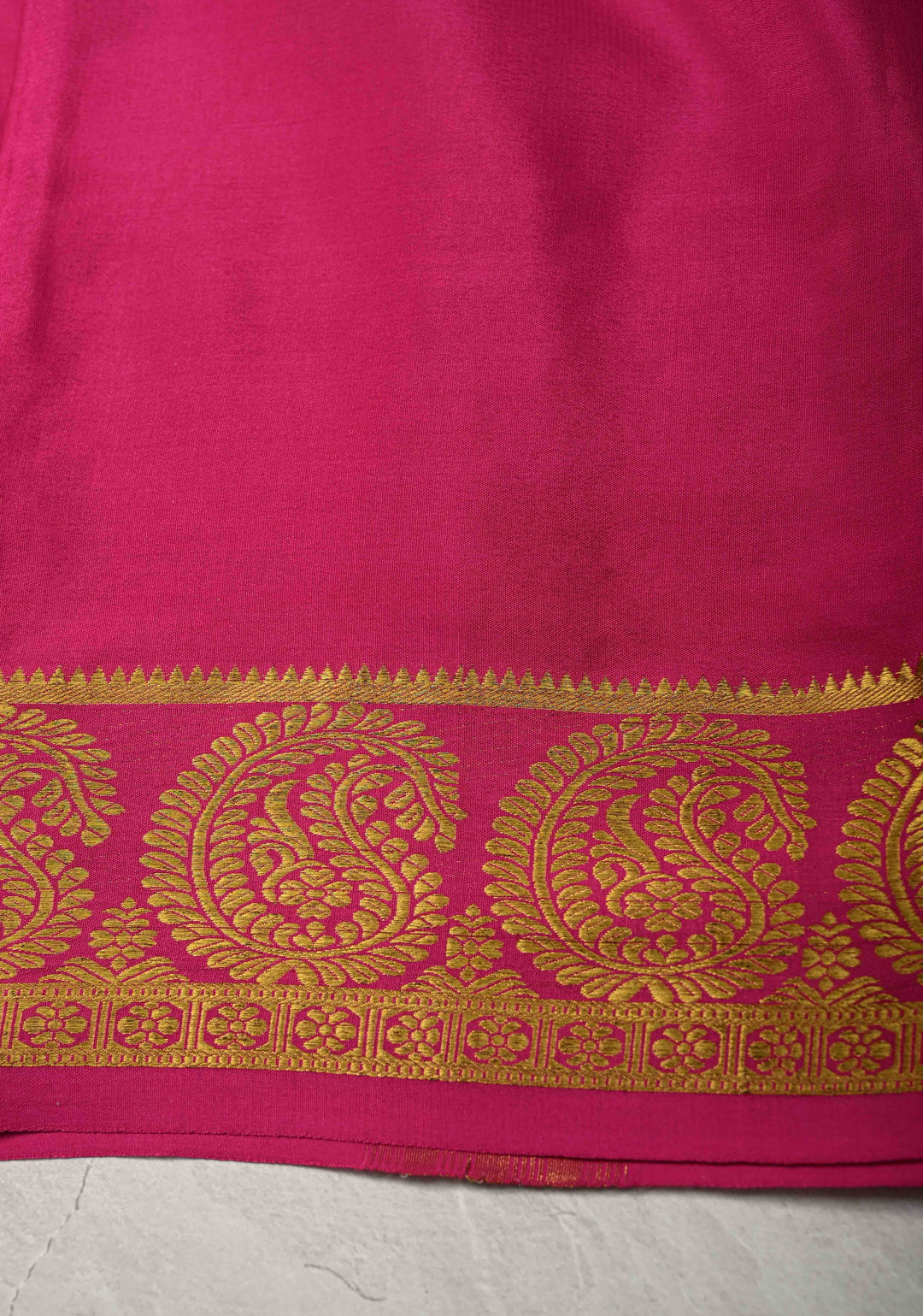 Dark Sage Green Mysore Silk saree with Paisley style machine embroidery and Zari Border | SILK MARK CERTIFIED