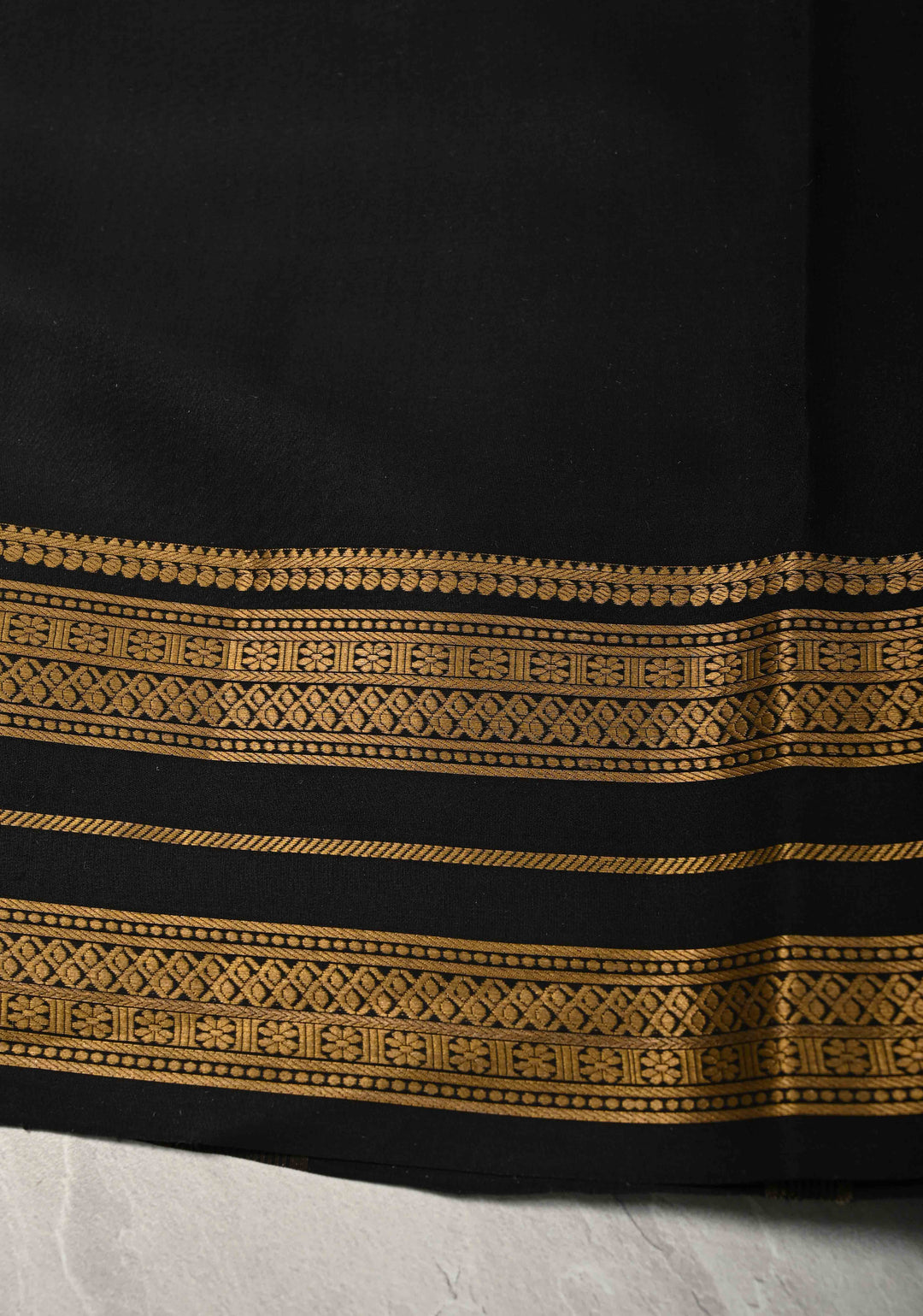 Black Pure Mysore Crepe Silk Saree with Zari Border | SILK MARK CERTIFIED