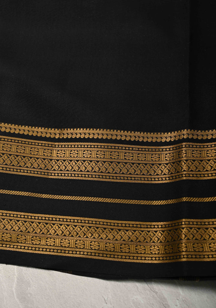 Black Pure Mysore Crepe Silk Saree with Zari Border | SILK MARK CERTIFIED