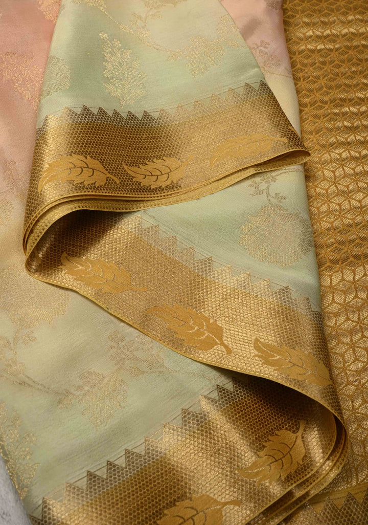 Pastel Hued Brush Dye on Mysore Crepe Silk Saree with Zari Brocade Jaal and Zari Borders   | SILK MARK CERTIFIED