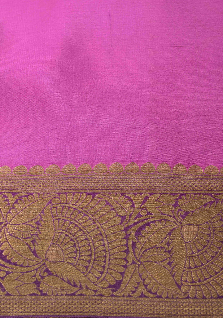 Pastel Hued Brush Dye on Mysore Crepe Silk Saree with Floral Jaal and Zari Border   | SILK MARK CERTIFIED
