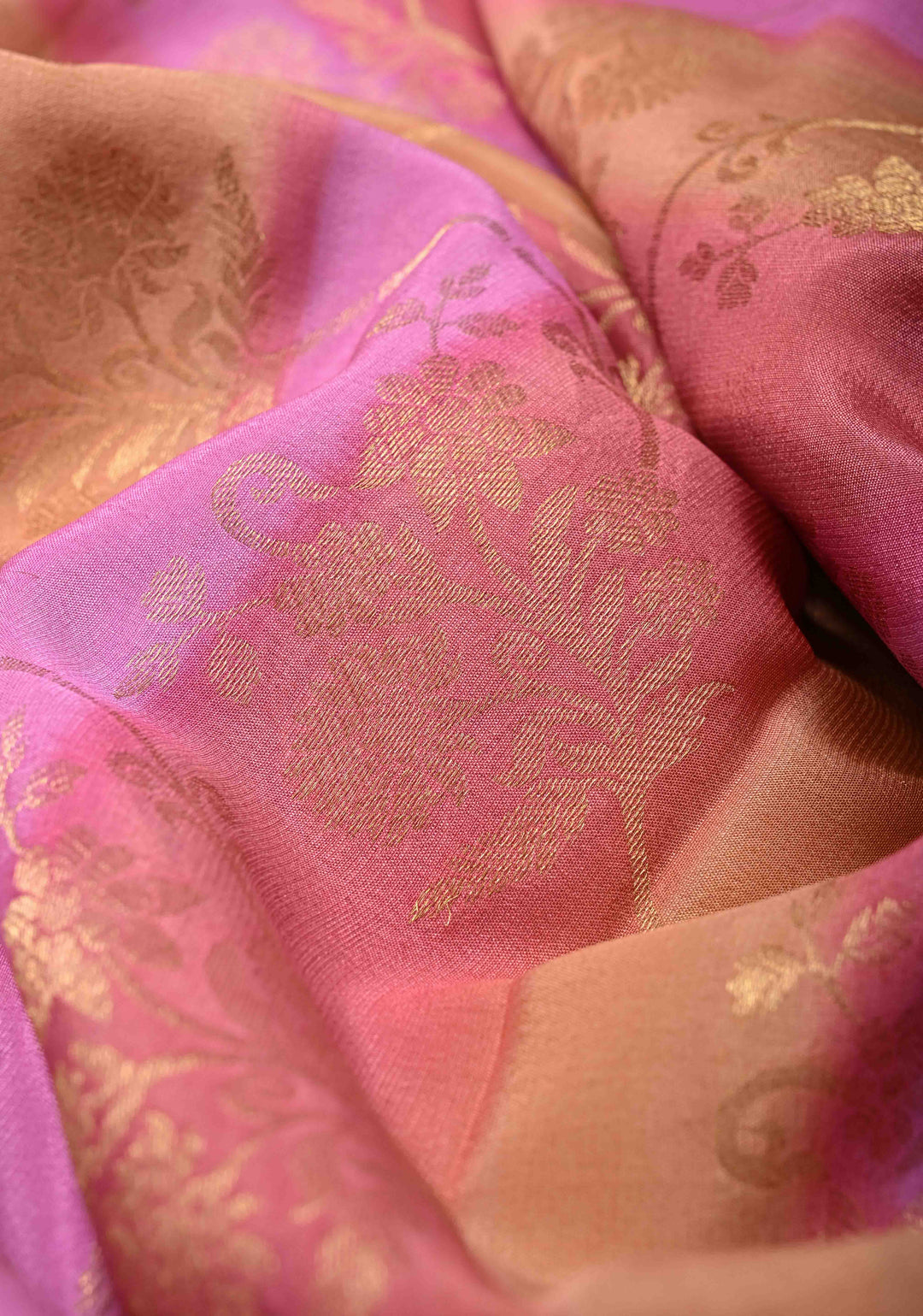 Pastel Hued Brush Dye on Mysore Crepe Silk Saree with Floral Jaal and Zari Border   | SILK MARK CERTIFIED