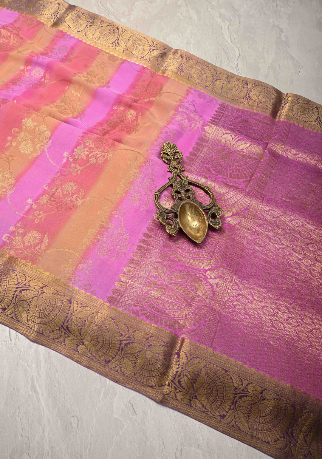Pastel Hued Brush Dye on Mysore Crepe Silk Saree with Floral Jaal and Zari Border   | SILK MARK CERTIFIED
