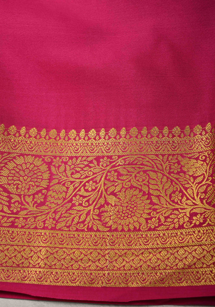 Bright Pink  Pure Mysore Silk Saree with Zari buttas and Zari Border | SILK MARK CERTIFIED