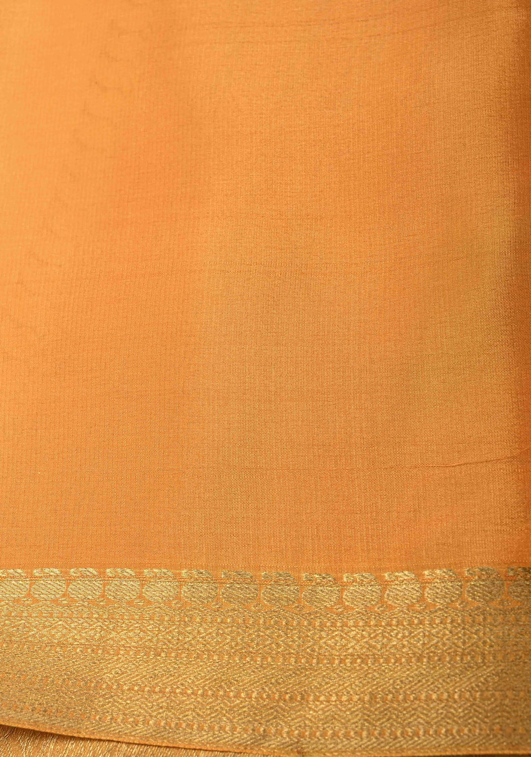 Beige Mysore Crepe Silk Saree with Chevron Patterns and Brush Dye on Zari Borders   | Silk Mark Certified
