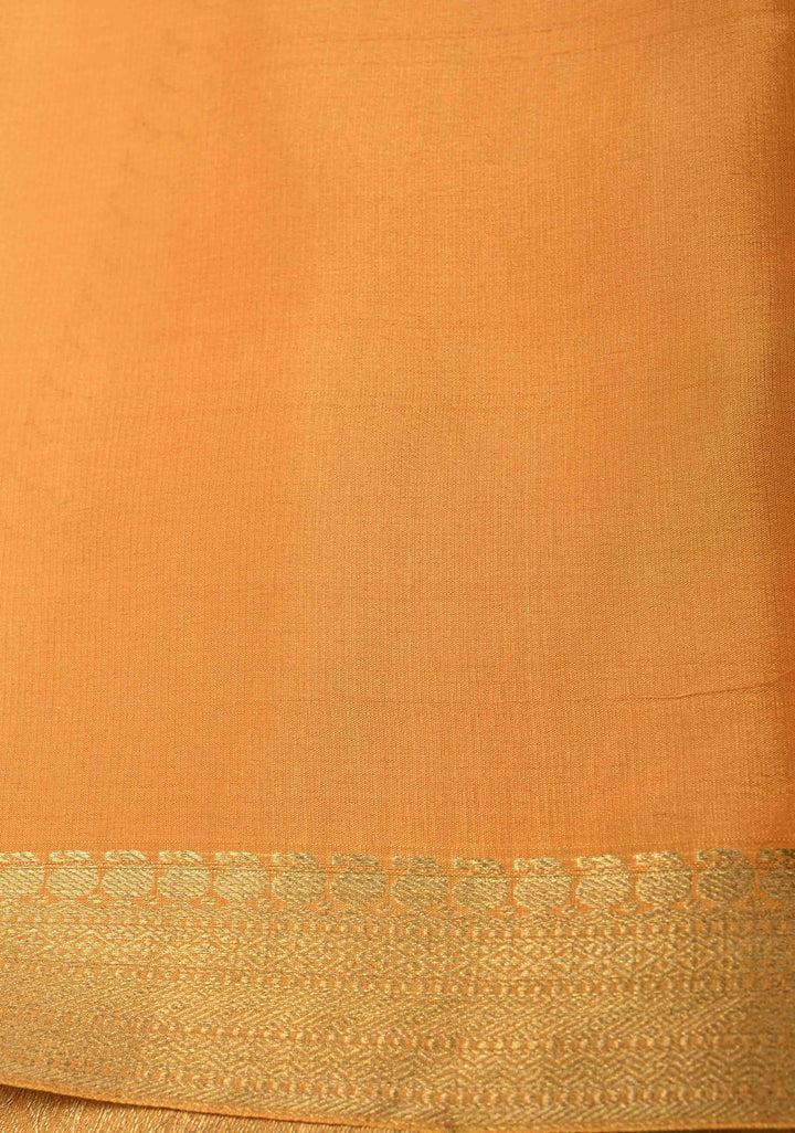 Beige Mysore Crepe Silk Saree with Chevron Patterns and Brush Dye on Zari Borders   | Silk Mark Certified