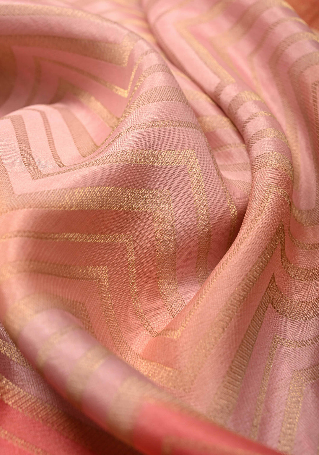 Rose Pink  Mysore Crepe Silk Saree with Chevron Patterns and Brush Dye on Zari Borders   | Silk Mark Certified