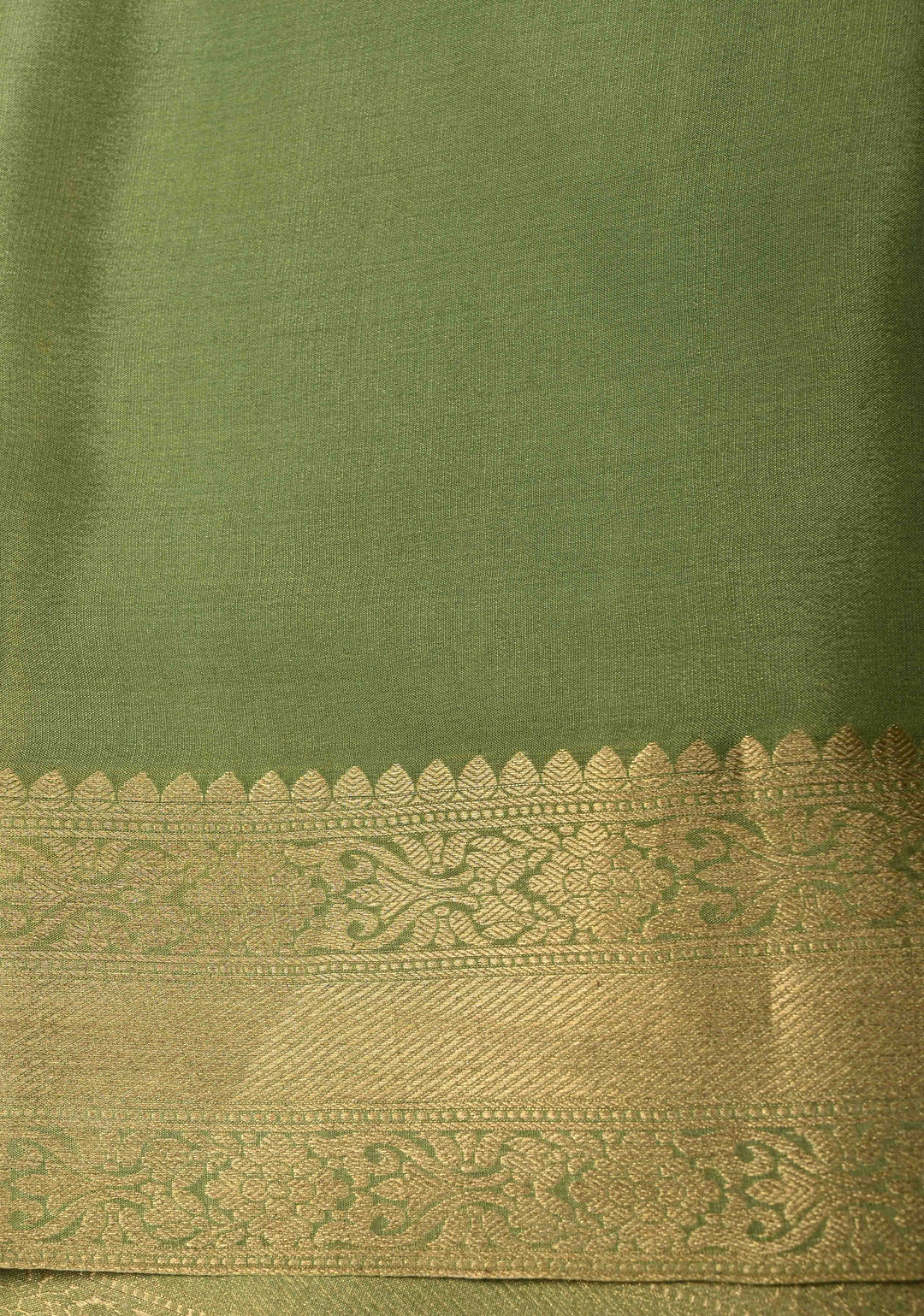 Light Sage Green Mysore Crepe Silk Saree with Zari Brocade Jaal and Brush Dye on Zari Borders | SILK MARK CERTIFIED
