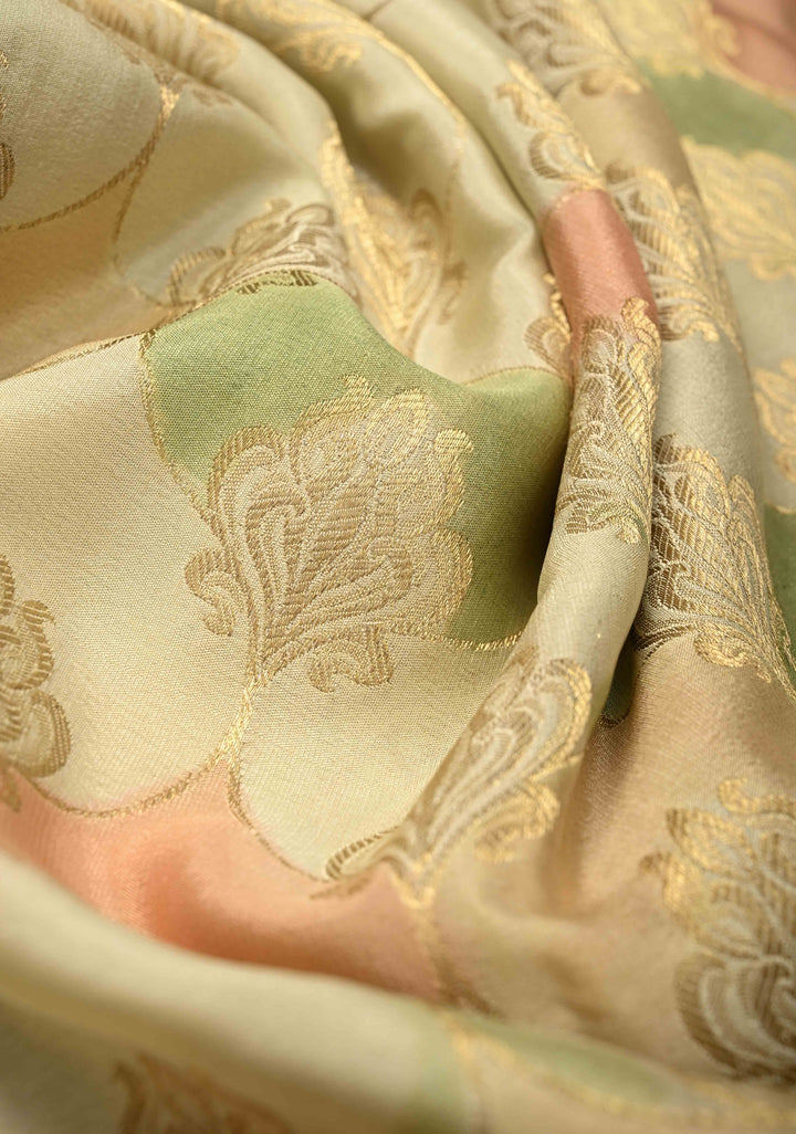 Light Sage Green Mysore Crepe Silk Saree with Zari Brocade Jaal and Brush Dye on Zari Borders | SILK MARK CERTIFIED