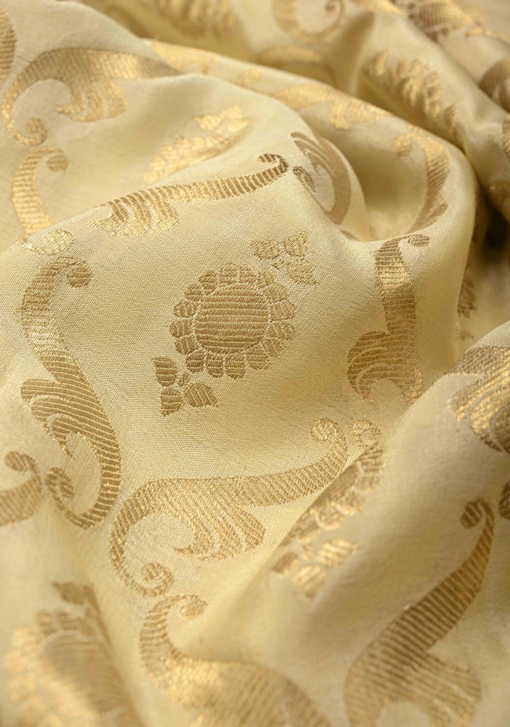 Beige Mysore Crepe Silk Saree with Zari Brocade Jaal and Brush Dye on Zari Borders   | Silk Mark Certified